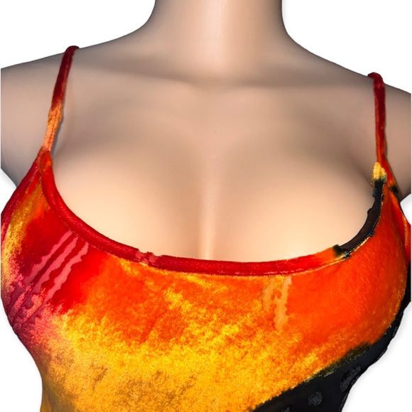 RARE Lindsey Thornburg Orange Burn Out Dress w/ See Through Black Mesh size 4 - Picture 4 of 8